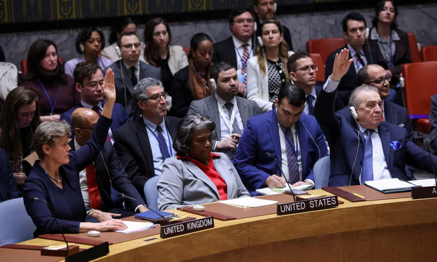 Israel-Gaza live: UN security council passes resolution calling for immediate ceasefire, as US abstains